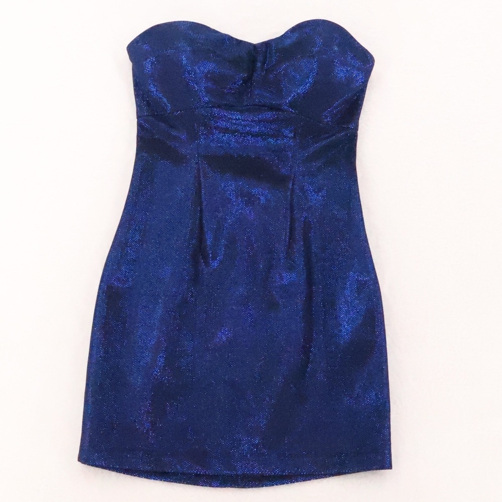 GUESS Metallic Strapless Bodycon Dress Womens Size XXS Blue Micro Mini Party Y2K